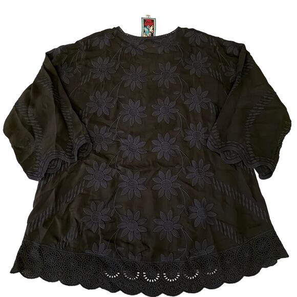 Johnny Was Black, Eyelet, Tunic Top- XS - Picture 2 of 8
